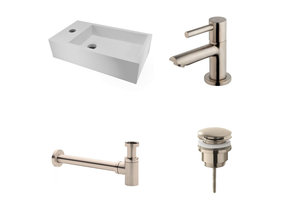 Fonteinset Nila Solid Surface RVS Links 40x22x10cm Toiletkraan clickwaste Sifon RVS