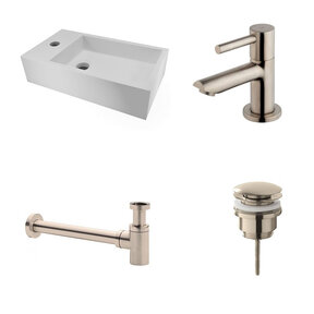 Fonteinset Nila Solid Surface RVS Links 40x22x10cm Toiletkraan clickwaste Sifon RVS