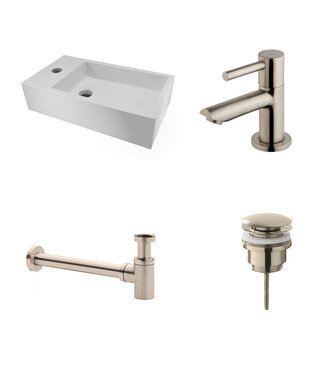 Wiesbaden Fonteinset Nila Solid Surface RVS Links 40x22x10cm Toiletkraan clickwaste Sifon RVS