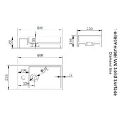 Fonteinset Nila Solid Surface RVS Links 40x22x10cm Toiletkraan clickwaste Sifon RVS