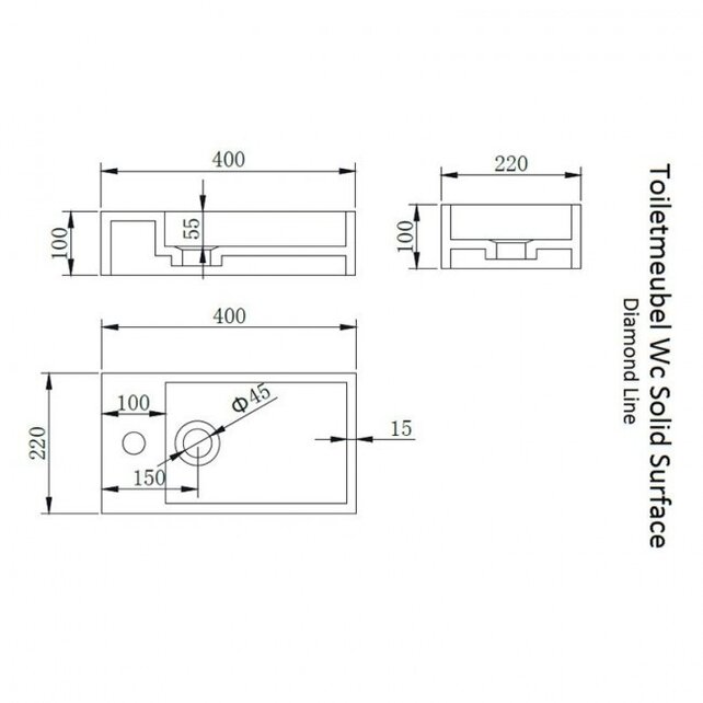 Fonteinset Nila Koper Solid Surface Links 40x22x10cm Toiletkraan clickwaste Sifon Koper Fonteinset Nila Koper Solid Surface Links 40x22x10cm Toiletkraan clickwaste Sifon Koper