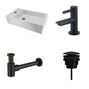 Fonteinset Nila Mat Zwart Solid Surface Links 40x22x10cm Toiletkraan Hendel clickwaste Sifon Mat Zwart Fonteinset Nila Mat Zwart Solid Surface Links 40x22x10cm Toiletkraan Hendel clickwaste Sifon Mat Zwart