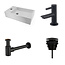 DIAMOND LINE Fonteinset Nila Mat Zwart Solid Surface Links 40x22x10cm Toiletkraan Hendel clickwaste Sifon Mat Zwart