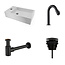 Diamond Line Fonteinset Nila Mat Zwart Solid Surface Links 40x22x10cm Toiletkraan Knop clickwaste Sifon Mat Zwart