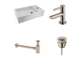 Fonteinset Nila RVS Solid Surface Rechts 40x22x10cm Toiletkraan clickwaste Sifon