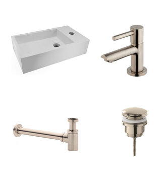 Wiesbaden Fonteinset Nila RVS Solid Surface Rechts 40x22x10cm Toiletkraan clickwaste Sifon