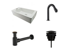 Fonteinset Rhea Mat Zwart Rechthoek Links 36.5x18x9cm Toiletkraan knop Clickwaste Sifon