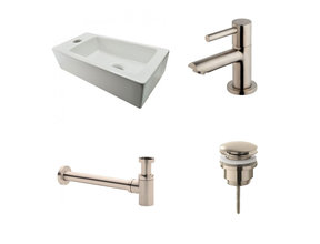 Fonteinset Rhea Rechthoek Links 36.5x18x9cm Toiletkraan Clickwaste Sifon RVS