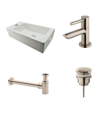 Wiesbaden Fonteinset Rhea Rechthoek Links 36.5x18x9cm Toiletkraan Clickwaste Sifon RVS