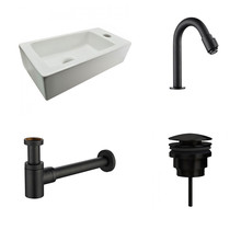 Fonteinset Rhea Rechthoek Rechts 36.5x18x9cm Toiletkraan Knop Clickwaste Sifon Mat Zwart