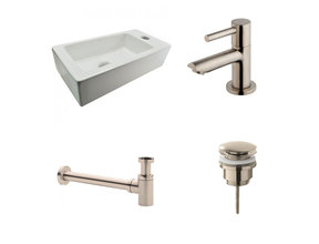 Fonteinset Rhea Rechthoek Rechts 36.5x18x9cm Toiletkraan Clickwaste Sifon RVS