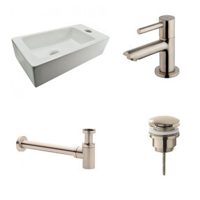 Fonteinset Rhea Rechthoek Rechts 36.5x18x9cm Toiletkraan Clickwaste Sifon RVS