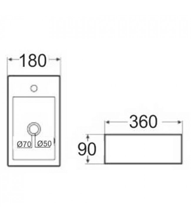 Fonteinset Rhea Rechthoek Rechts 36.5x18x9cm Toiletkraan Clickwaste Sifon Koper