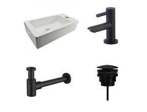Fonteinset Rhea Rechthoek Rechts 36.5x18x9cm Toiletkraan Hendel Clickwaste Sifon Mat Zwart