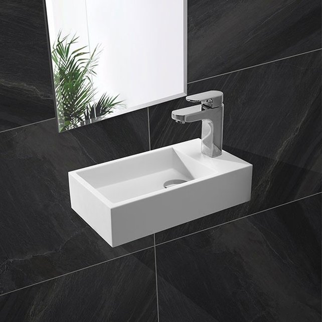 Fonteinset Rhea Rechthoek Rechts 36.5x18x9cm Toiletkraan Hendel Clickwaste Sifon Mat Zwart