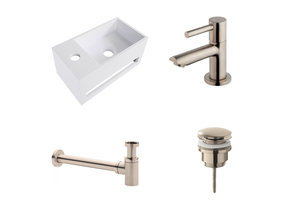 Fonteinset Yano Solid Surface Links 36x20x16cm Toiletkraan Clickwaste Sifon RVS