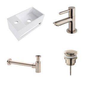 Fonteinset Yano Solid Surface Links 36x20x16cm Toiletkraan Clickwaste Sifon RVS