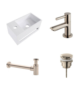 Fonteinset Yano Solid Surface Links 36x20x16cm Toiletkraan Clickwaste Sifon RVS