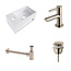Diamond Line Fonteinset Yano Solid Surface Links 36x20x16cm Toiletkraan Clickwaste Sifon RVS