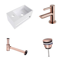 Fonteinset Yano Solid Surface Links 36x20x16cm Toiletkraan Clickwaste Sifon Koper