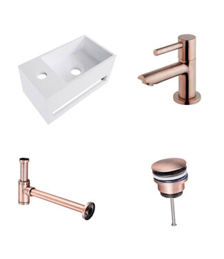 Fonteinset Yano Solid Surface Links 36x20x16cm Toiletkraan Clickwaste Sifon Koper