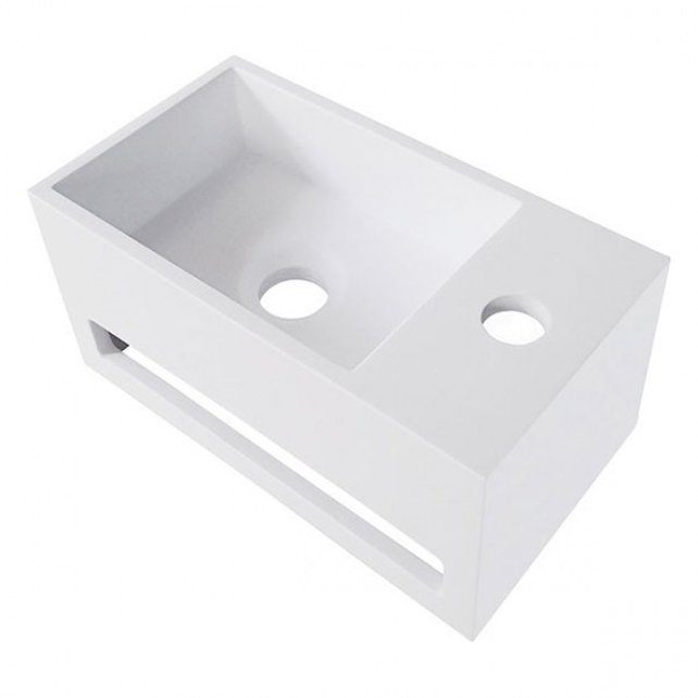 Fonteinset Yano Solid Surface Rechts 36x20x16cm Toiletkraan Knop Clickwaste Sifon Mat Zwart