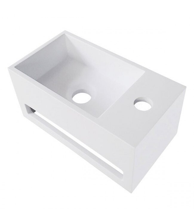 Fonteinset Yano Solid Surface Rechts 36x20x16cm Toiletkraan Knop Clickwaste Sifon Mat Zwart