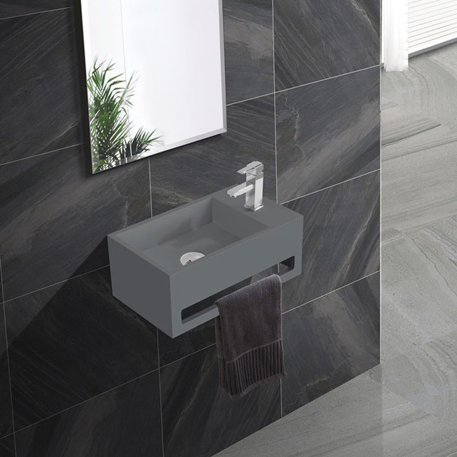 Fontein Toilet - Toiletmeubel WC Solid Surface 36x16cm - Betonlook Rechts Fontein Toilet - Toiletmeubel WC Solid Surface 36x16cm - Betonlook Rechts