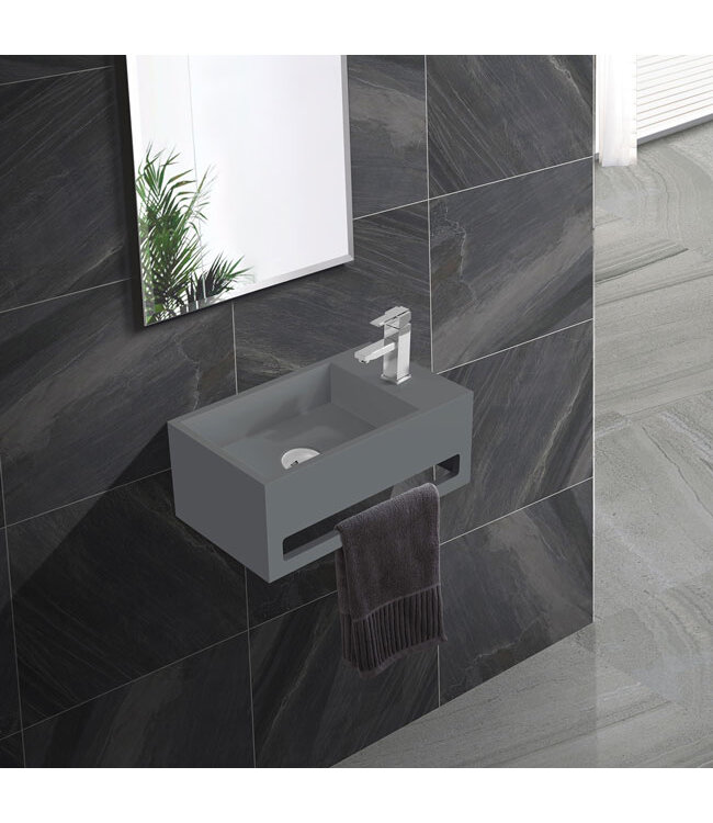 Fontein Toilet - Toiletmeubel WC Solid Surface 36x16cm - Betonlook Rechts