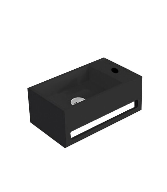 Fontein Toilet - Toiletmeubel WC Solid Surface 36x16cm - Mat Zwart Rechts