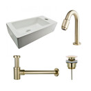 Fonteinset Rhea Rechthoek Rechts 36.5x18x9cm Toiletkraan Knop Clickwaste Sifon Geborsteld Goud