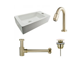Fonteinset Rhea Rechthoek Rechts 36.5x18x9cm Toiletkraan Knop Clickwaste Sifon Geborsteld Goud