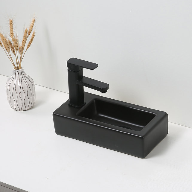 Mini Toiletfontein Rechthoek Mat Zwart Links 36x18x9cm