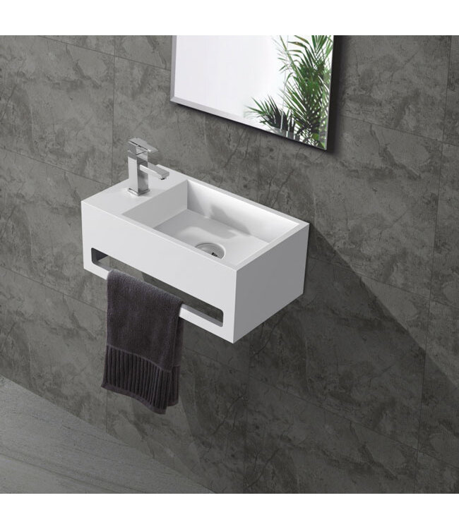 Fontein Toilet - Toiletmeubel Wc Solid Surface - Mat Wit Links 36x16 cm