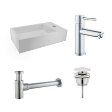 Fonteinset Nila Chroom Solid Surface Mat Wit Rechts 40x22x10cm Toiletkraan Hendel Clickwaste Sifon Chroom