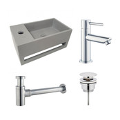 Fonteinset Sima Solid Surface Links 35.6x20.3x15.9cm Toiletkraan Hendel Clickwaste Sifon Chroom/Betonlook