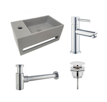 Fonteinset Sima Solid Surface Links 35.6x20.3x15.9cm Toiletkraan Hendel Clickwaste Sifon Chroom/Betonlook