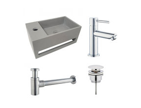 Fonteinset Sima Solid Surface Links 35.6x20.3x15.9cm Toiletkraan Hendel Clickwaste Sifon Chroom/Betonlook