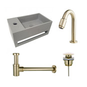 Fonteinset Sima Solid Surface Links 35.6x20.3x15.9cm Toiletkraan Knop Clickwaste Sifon Geborsteld Goud/Betonlook Fonteinset Sima Solid Surface Links 35.6x20.3x15.9cm Toiletkraan Knop Clickwaste Sifon Geborsteld Goud/Betonlook