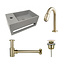 Fonteinset Sima Solid Surface Links 35.6x20.3x15.9cm Toiletkraan Knop Clickwaste Sifon Geborsteld Goud/Betonlook
