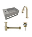 Fonteinset Sima Solid Surface Links 35.6x20.3x15.9cm Toiletkraan Knop Clickwaste Sifon Geborsteld Goud/Betonlook