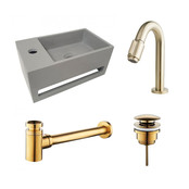 Fonteinset Sima Solid Surface Links 35.6x20.3x15.9cm Toiletkraan Knop Clickwaste Sifon Geborsteld Goud/Betonlook Fonteinset Sima Solid Surface Links 35.6x20.3x15.9cm Toiletkraan Knop Clickwaste Sifon Geborsteld Goud/Betonlook