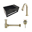DIAMOND LINE Fonteinset Sima Geborsteld Goud Solid Surface Mat Zwart Rechts 35.6x20.3x15.9cm Toiletkraan Knop Clickwaste Sifon Geborsteld Goud