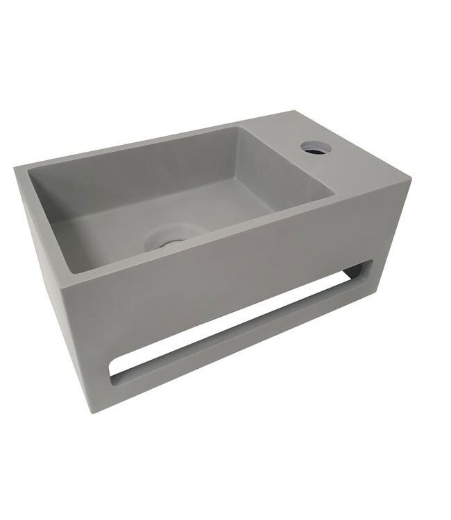 Fonteinset Sima Geborsteld Koper/Betonlook Solid Surface Rechts 35.6x20.3x15.9cm Toiletkraan Hendel Clickwaste Sifon Geborsteld Koper/Betonlook