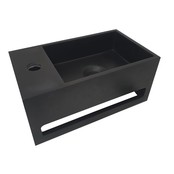 Fonteinset Sima Mat Zwart Solid Surface Links 35.6x20.3x15.9cm Toiletkraan Knop Clickwaste Sifon