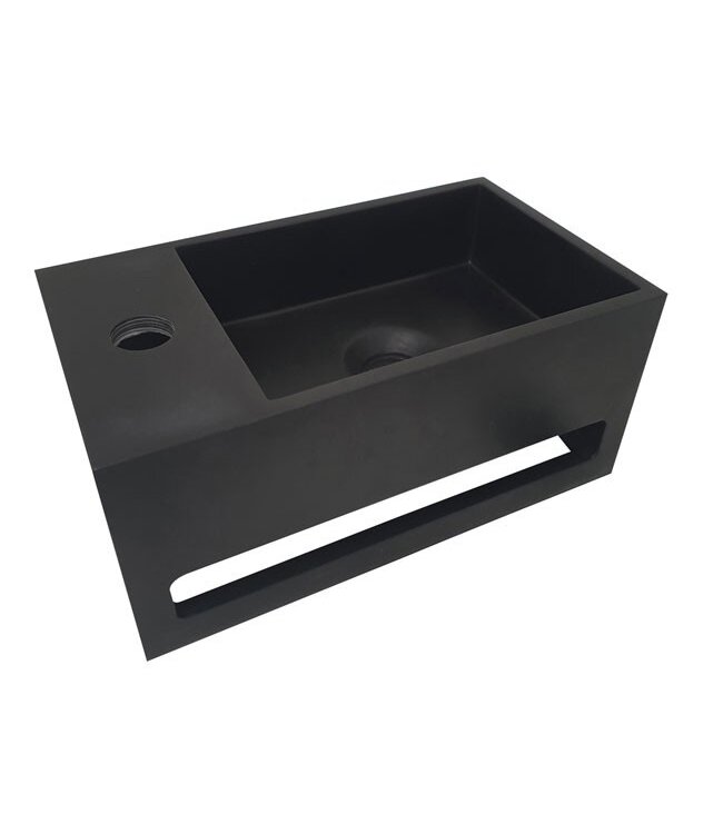 Fonteinset Sima Mat Zwart Solid Surface Links 35.6x20.3x15.9cm Toiletkraan Knop Clickwaste Sifon
