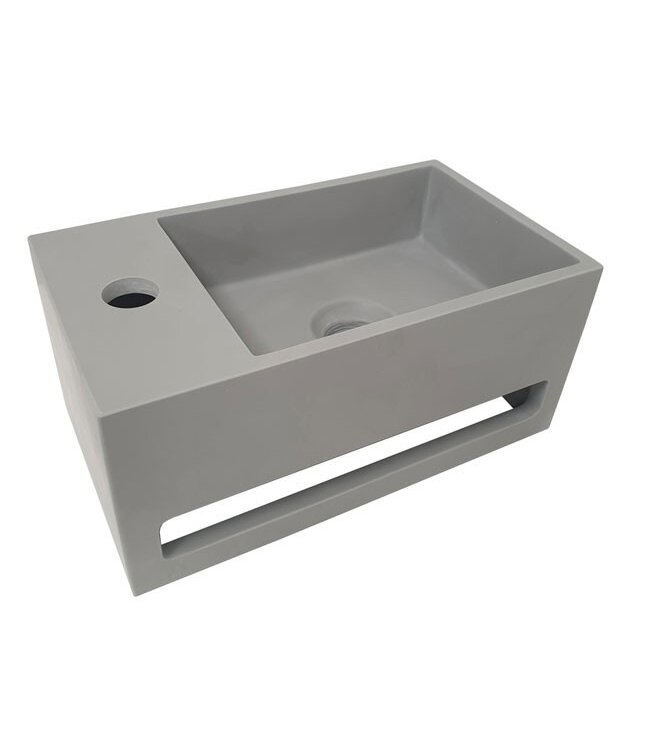Fonteinset Sima Solid Surface Links Mat Zwart/Betonlook 35.6x20.3x15.9cm Toiletkraan Hendel Clickwaste Sifon