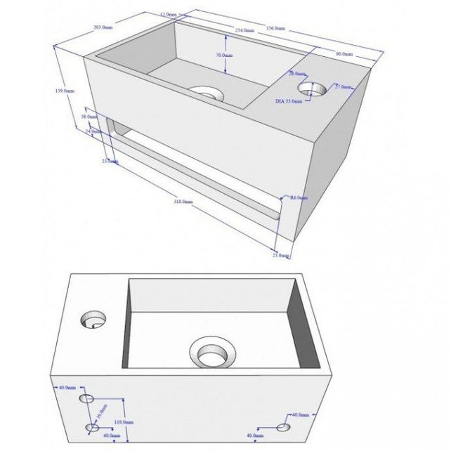 Fonteinset Sima Solid Surface Links Mat Zwart/Betonlook 35.6x20.3x15.9cm Toiletkraan Hendel Clickwaste Sifon