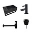 Diamond Line Fonteinset Sima Solid Surface Links 35.6x20.3x15.9cm Toiletkraan Hendel Clickwaste Sifon Mat Zwart