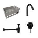 Fonteinset Sima Solid Surface Rechts 35.6x20.3x15.9cm Toiletkraan Knop Clickwaste Sifon Mat Zwart/Betonlook